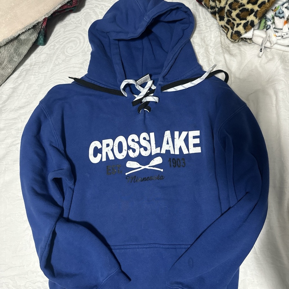 i play. Blue Hoodie with Lace-Up Neckline
